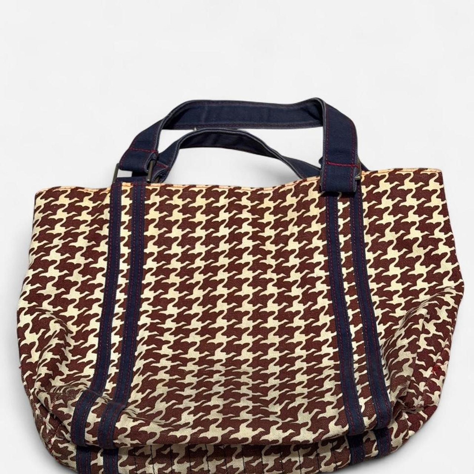 Long Bloom Brown Houndstooth Canvas Mini Tote Bag Y2K Prep VINTAGE Y2K