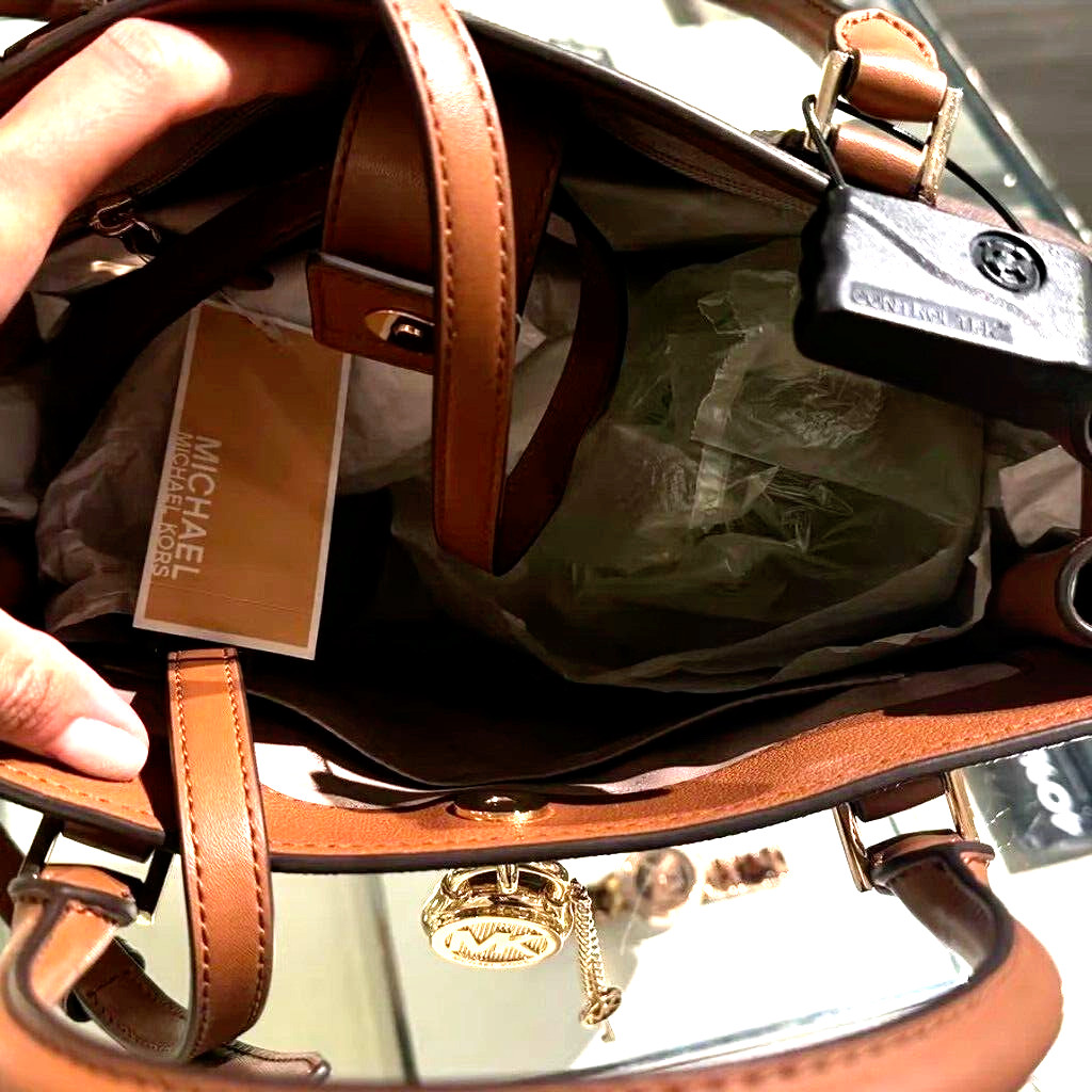 Michael Kors Hamilton Medium Satchel Shoulder Bag + Continental Wallet (Brown)