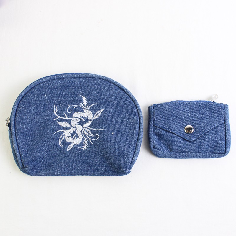 Unbranded 3 Piece Blue Denim Tote Purse with Matching Small Pouches