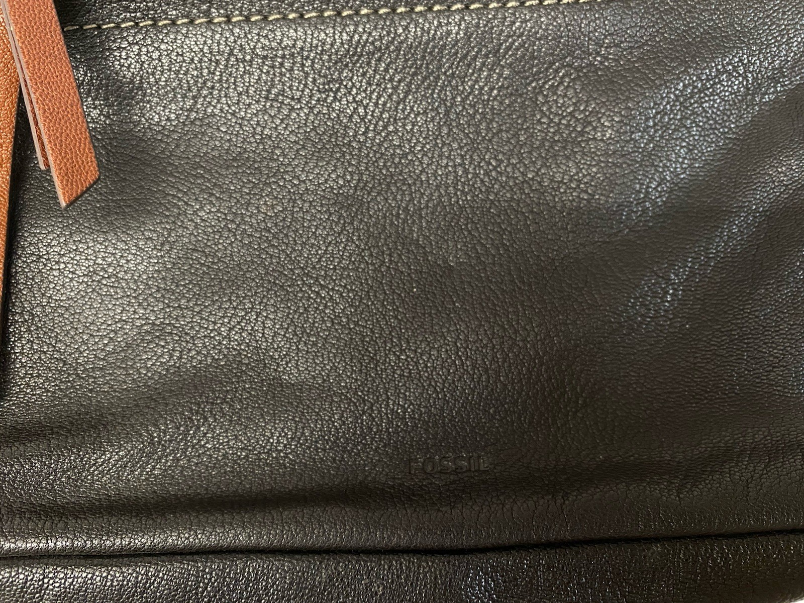 Fossil Corey Crossbody Bag Black Leather Brown Adj Strap Triple Zip