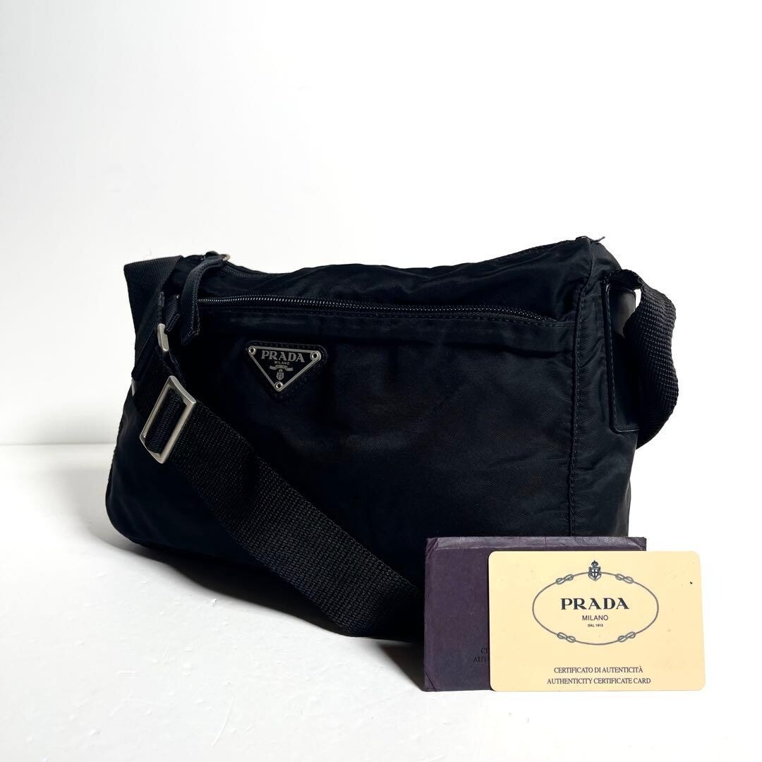 Prada Black Nylon Camera Bag Crossbody Triangle Logo G Card Auth