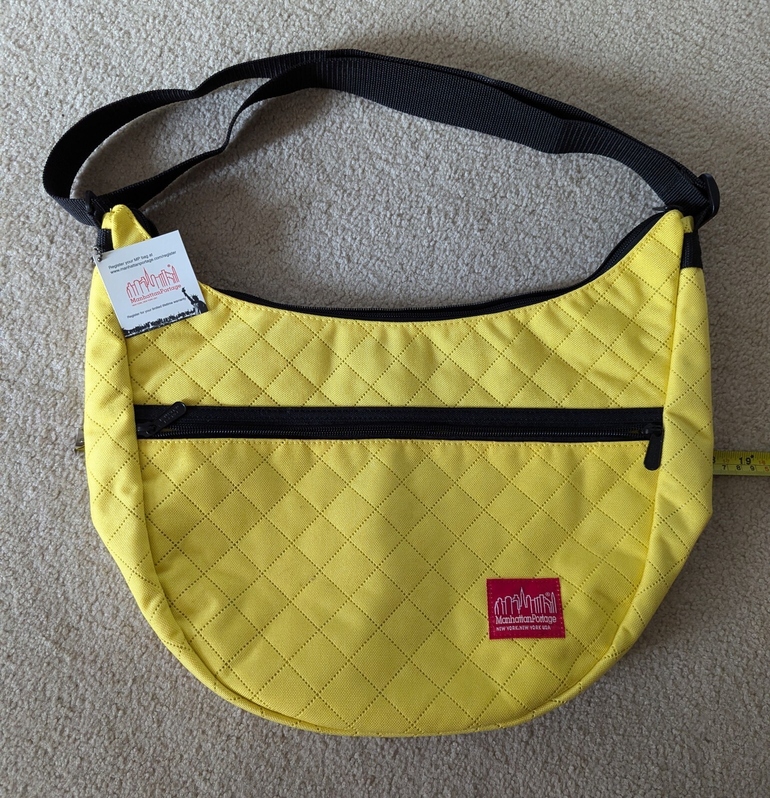 NWOT Manhattan Portage Red Label Quilted Nolita Yellow Black Shoulder Bag Zip