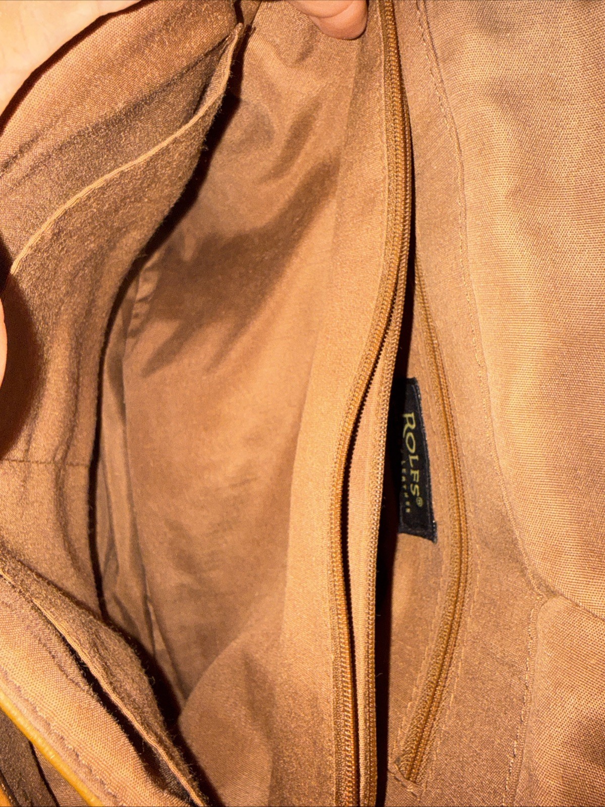 Vintage Tan Rolfs Genuine Leather Purse Shoulder Bag Flap Over Gold Accents