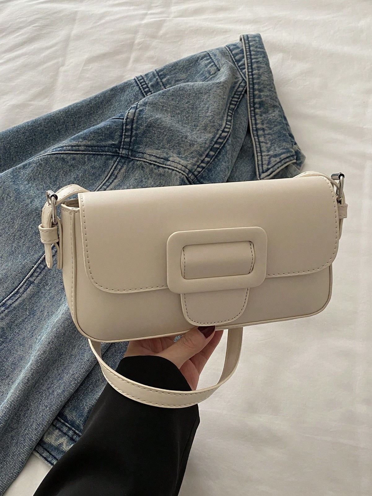 Minimalist Asymmetric Flap Crossbody Bag Women Adjustable Shoulder Handbag