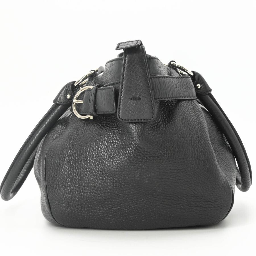 Salvatore Ferragamo Gancini Black Leather Turn Lock Handbag Silver Hardware
