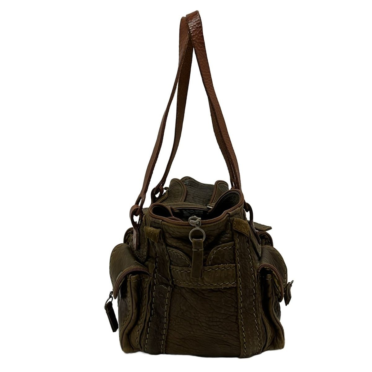 Jamin Puech Handbag Leather Khaki 6.30 x 9.65 inch w/ Storage Bag Japan Used