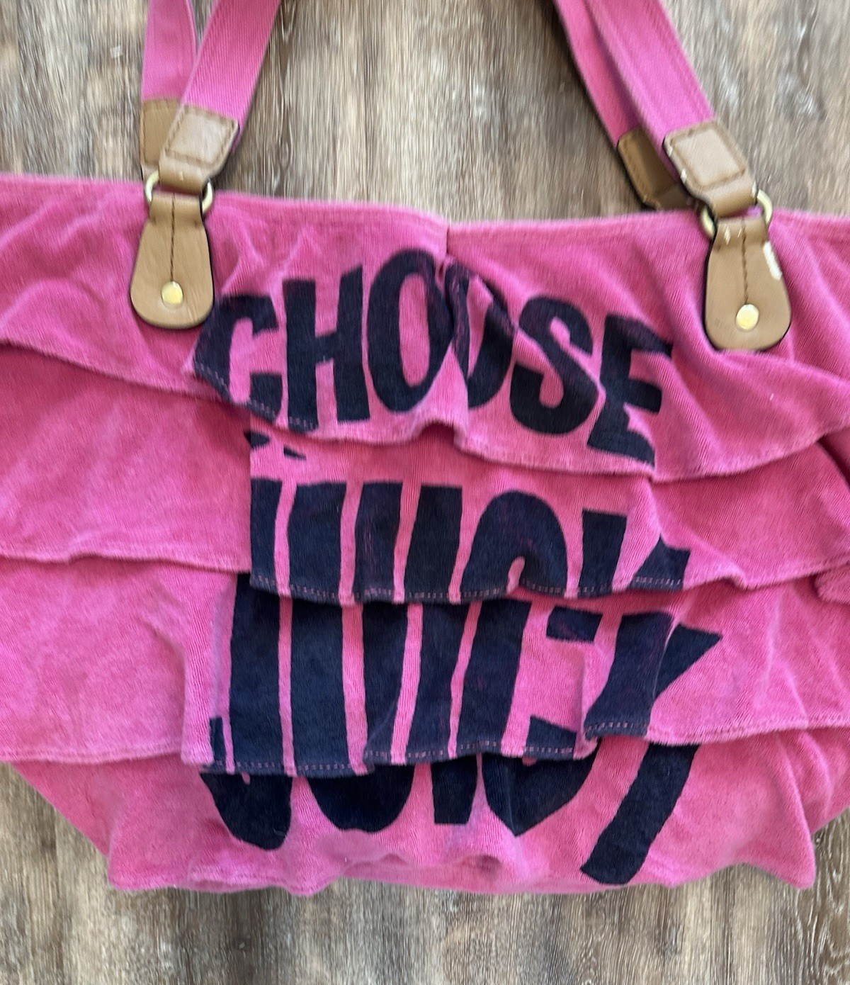 Y2K Juicy Couture Terry Cloth Pink Ruffle Tote Bag Purse Choose Juicy Vtg