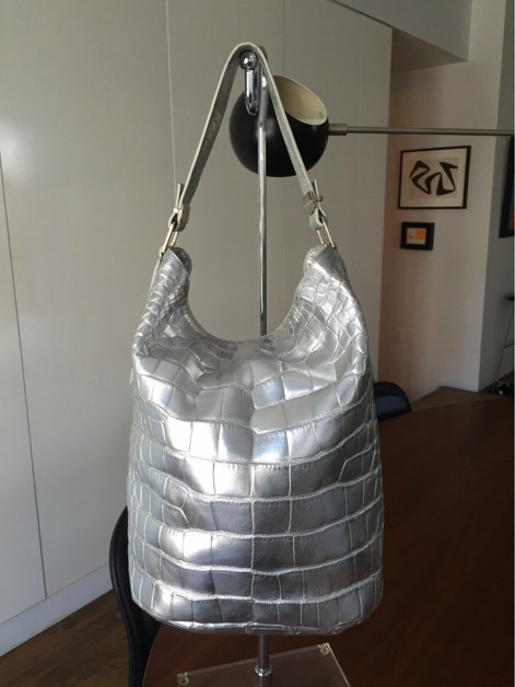 Genuine crocodile silver hobo/bucket bag, vintage Sigerson Morrison NOS Italy
