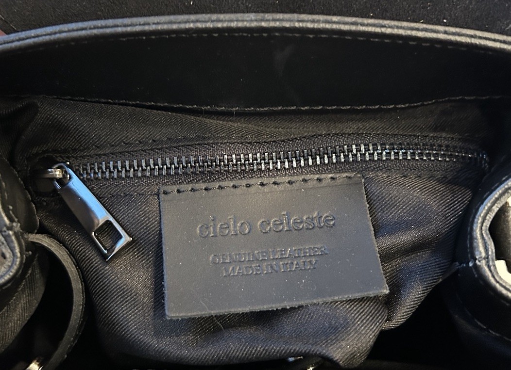 Italian Cielo Celeste Black Leather Purse Exclusive Backpack Shoulder Bag