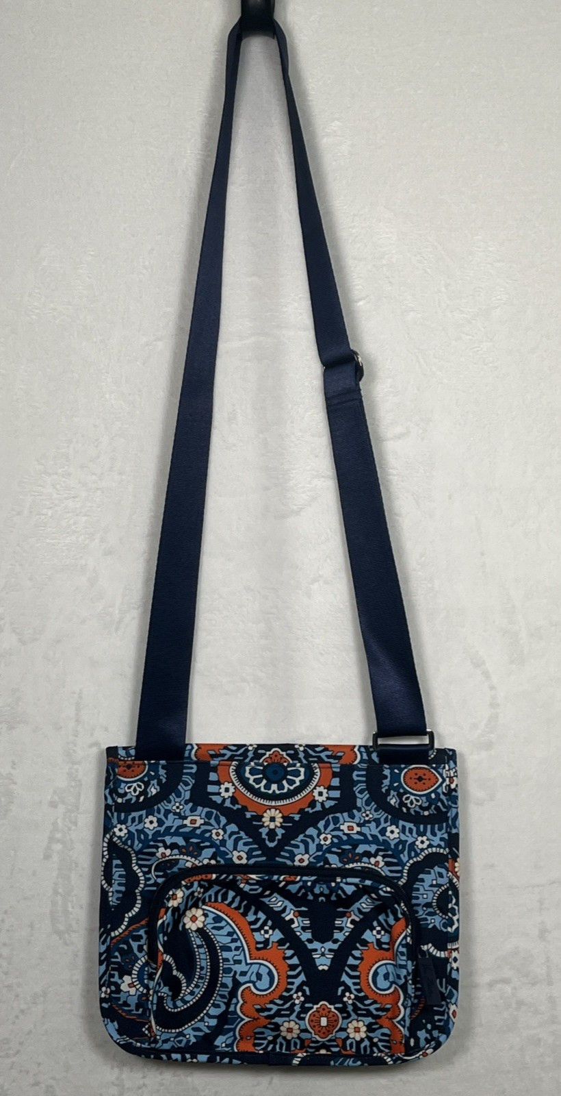 Vera Bradley Essential Nylon Messenger Navy Blue Orange Crossbody Shoulder Bag