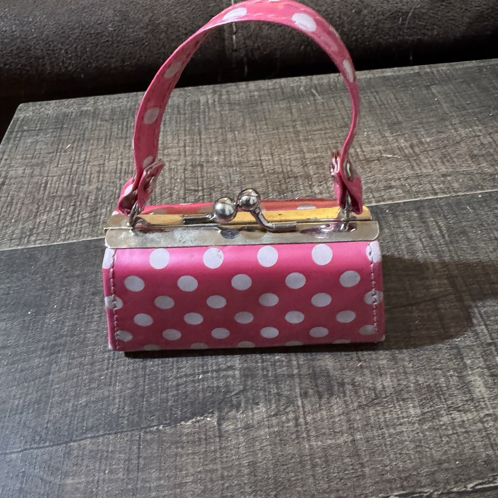 Pink And White Polkadot Mini Coin Purse Kiss-Lock Closure 3.5 x 2 in