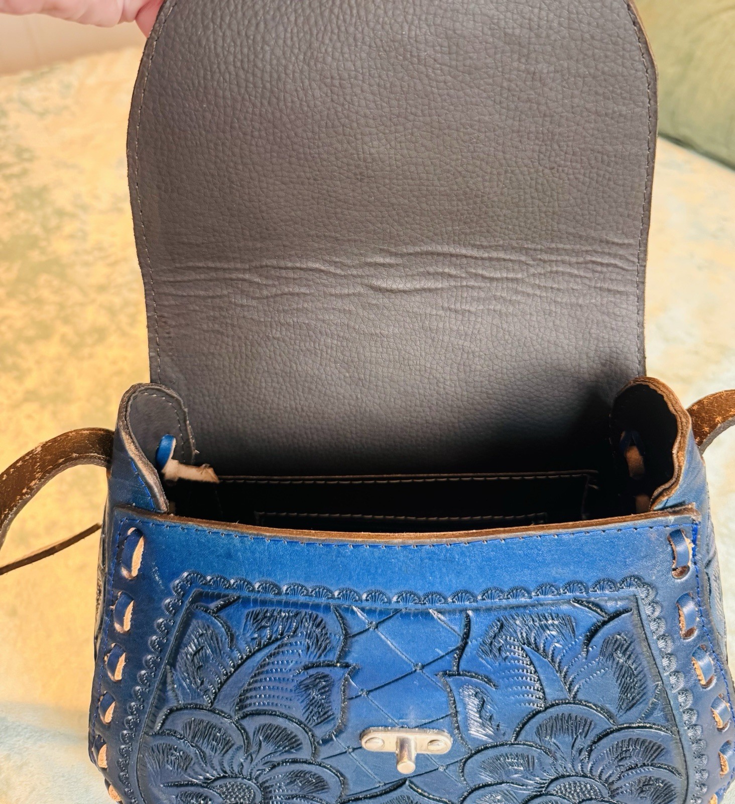 Royal Blue Leather Saddle Bag Handmade Genuine Leather
