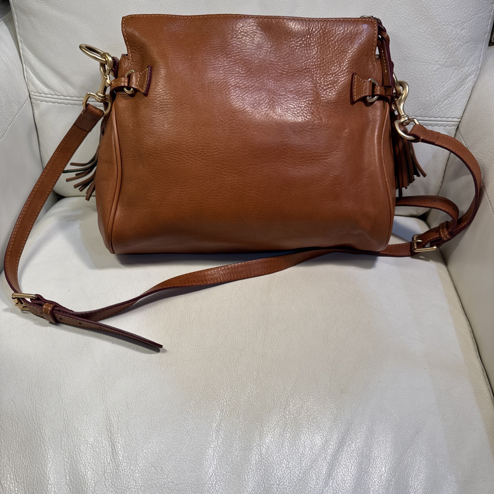 Dooney & Bourke Florentine Leather Crossbody Bag Medium Zip Tassels Logo Zipper
