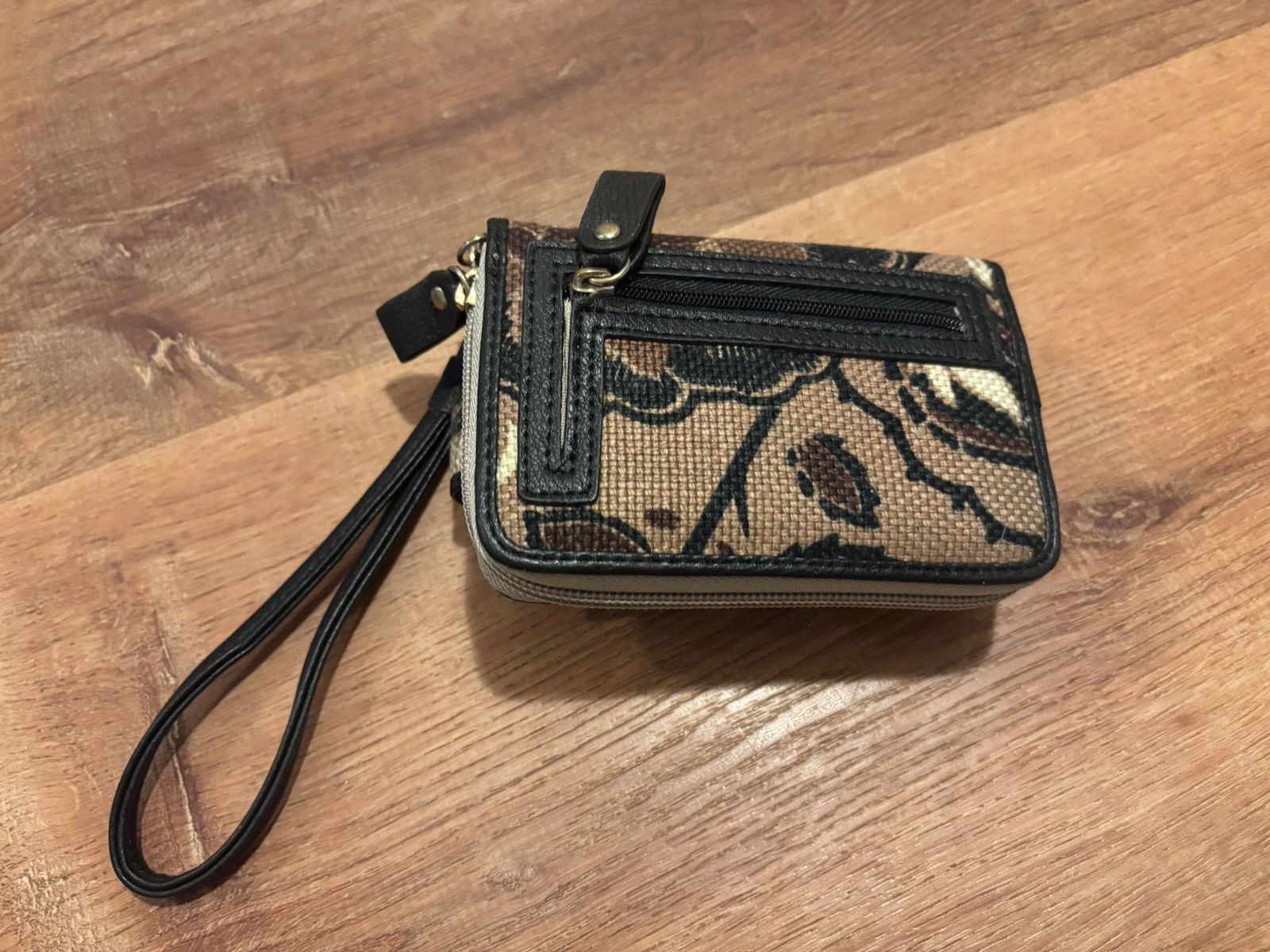 Spartina Wristlet Linen Leather Wristlet Daufuskie Island Brown Floral NEW NWOT