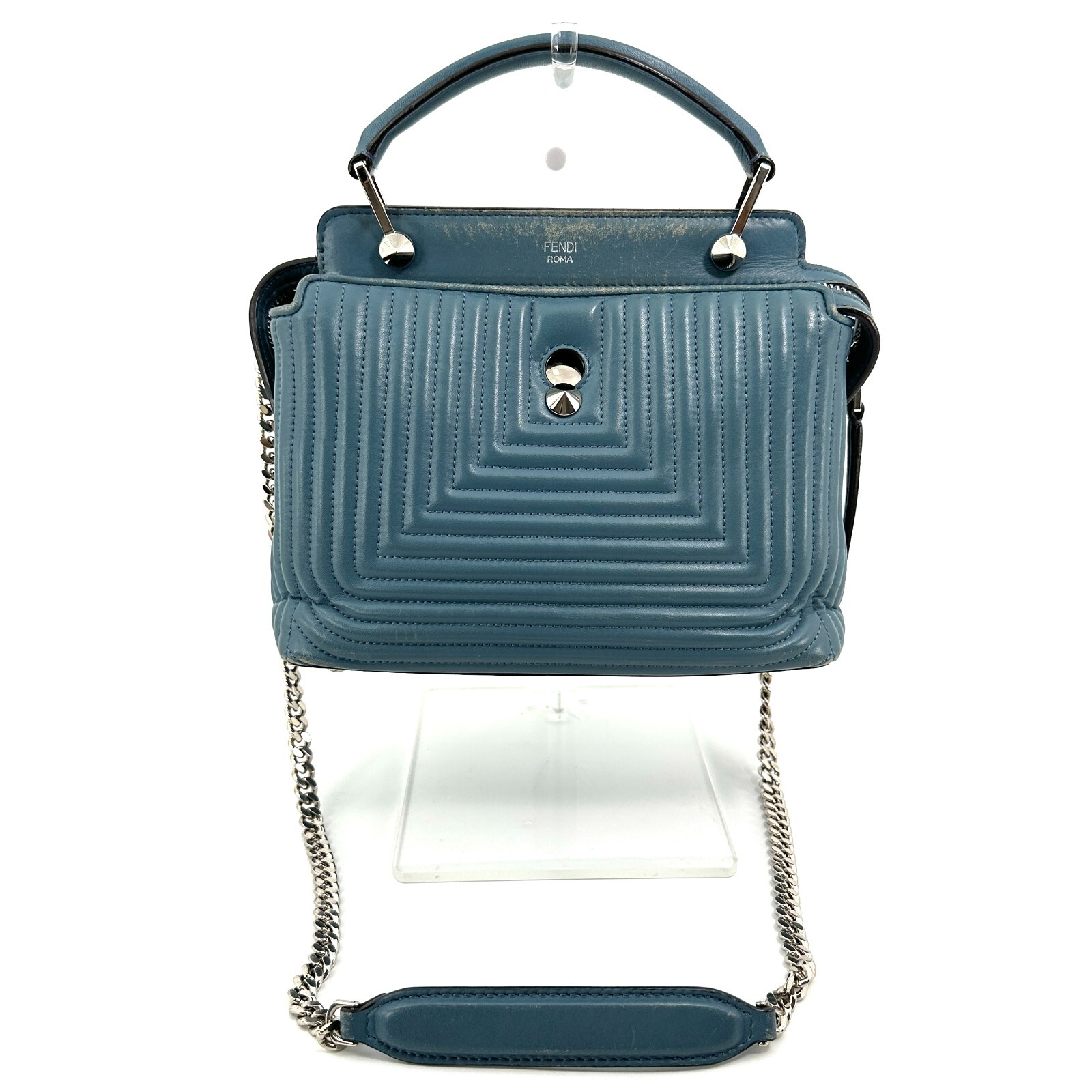 FENDI Dotcom Mini Women’s Handbag Blue Quilted Leather Top Handle Bag