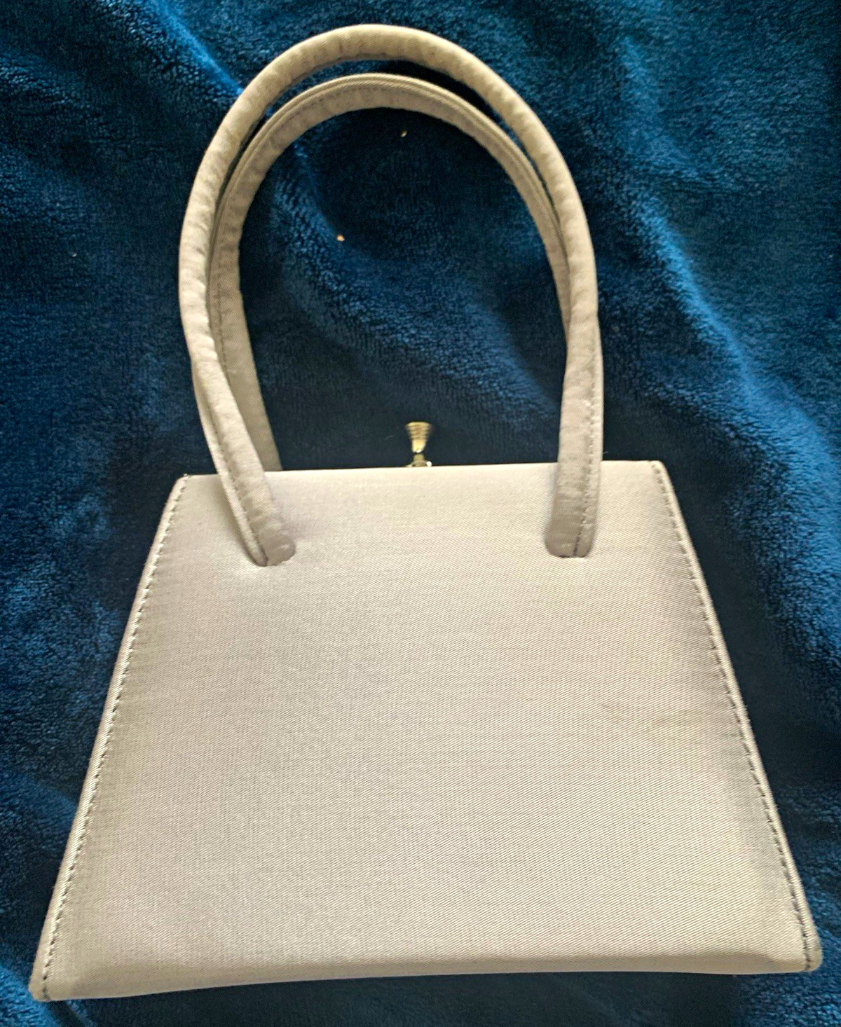 Cabrelli Silver Satchel Top Handle Bag Gold Hardware Clasp Closure Trapezoid