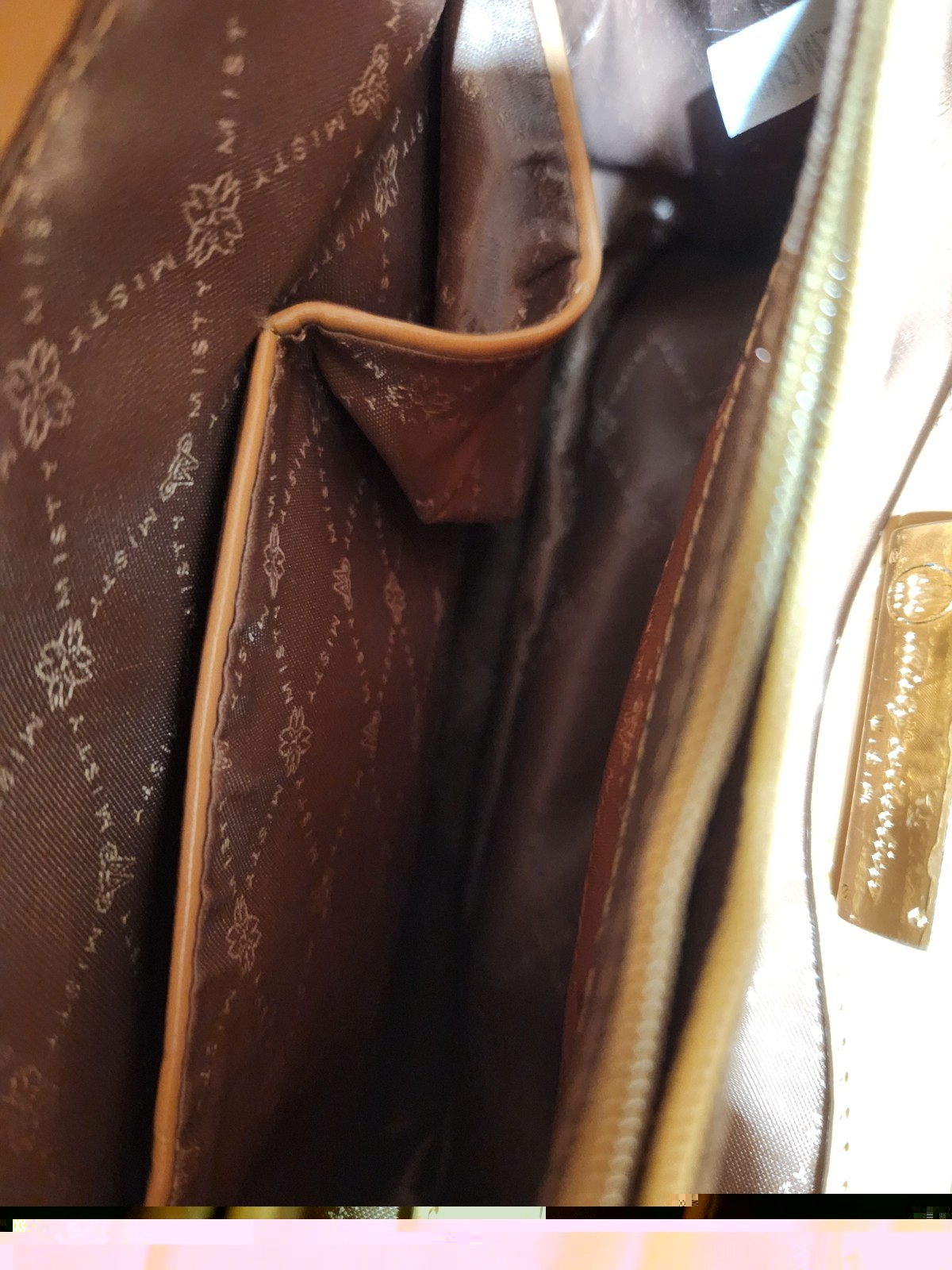 Misty Collection U.S.A. Monogram Brown Leather Satchel