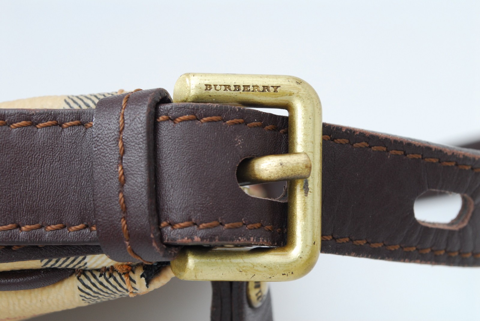 Burberry Nova Check Shoulder Bag Beige Canvas Leather Horse Logo Vintage Italy