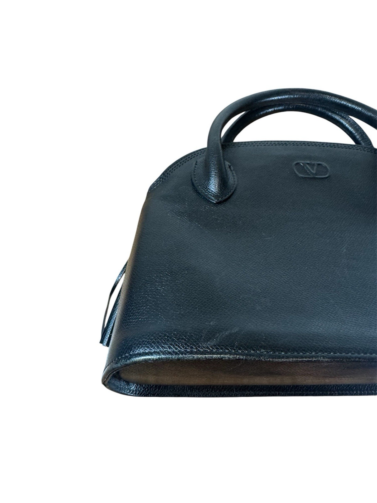 VALENTINO GARAVANI Black Saffiano Leather Dome Bowler Bag Top Handle Tote