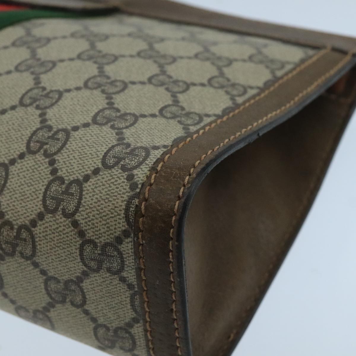 GUCCI GG Supreme Web Sherry Line Clutch Bag PVC Beige 001 014 2125 Auth bs20684