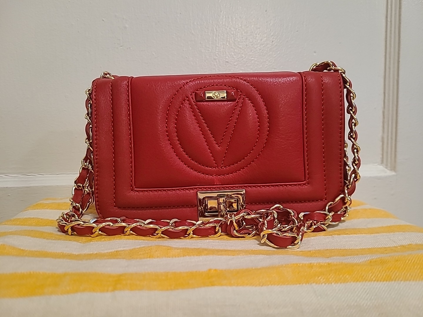VALENTINO By Mario Valentino Alice Signature Leather Shoulder Bag ,Brillian Red