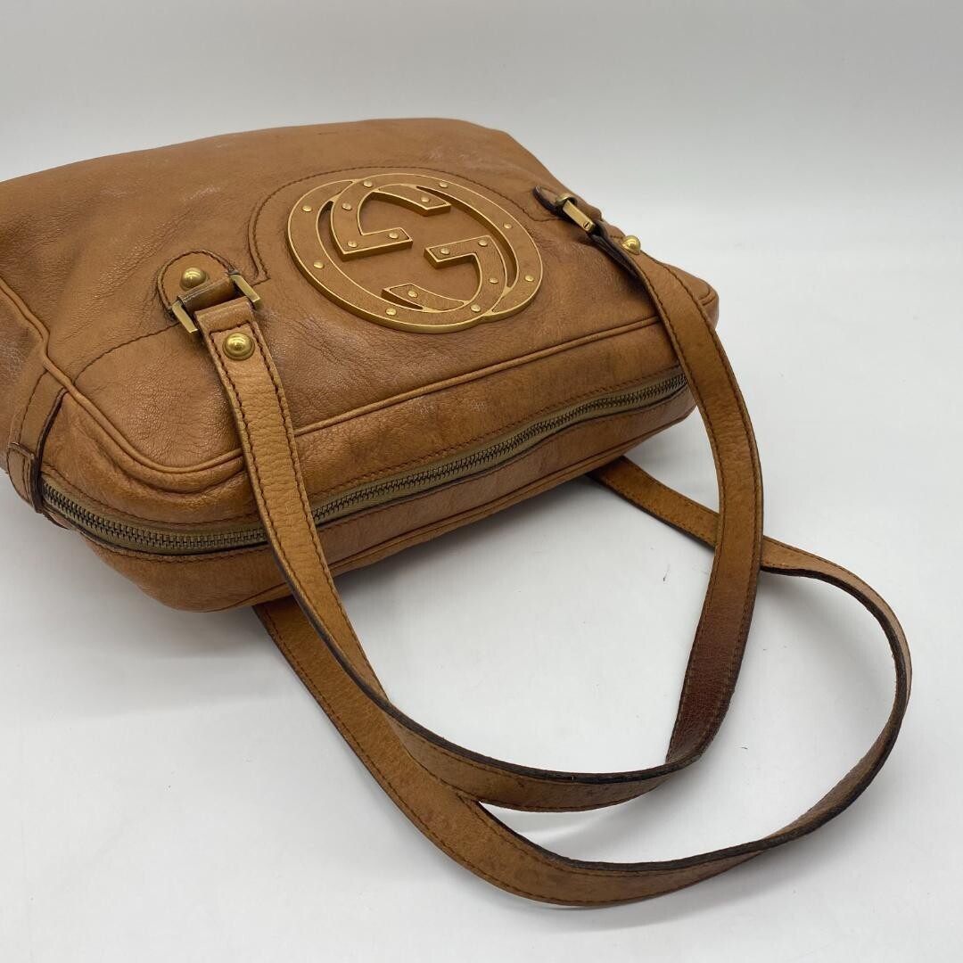 Gucci Blondie Brown Leather Tote Bag Interlocking G Gold Hardware Women
