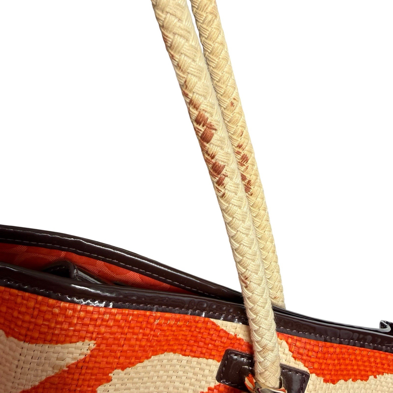 Kate Spade Wicker and Rope Tote Bag Orange Beige Zebra Print Beach Vacation