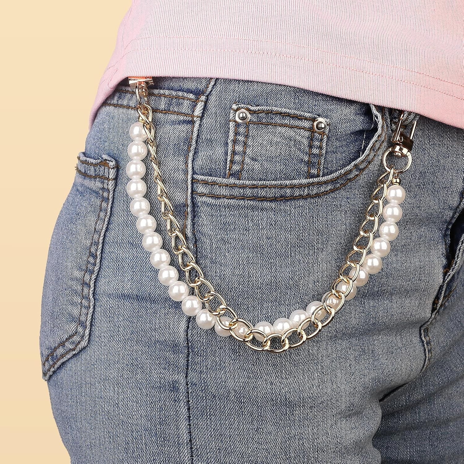 Stylish 12 Inch Bag Chain with White Pearls & Gold Links – Must-Have Charm