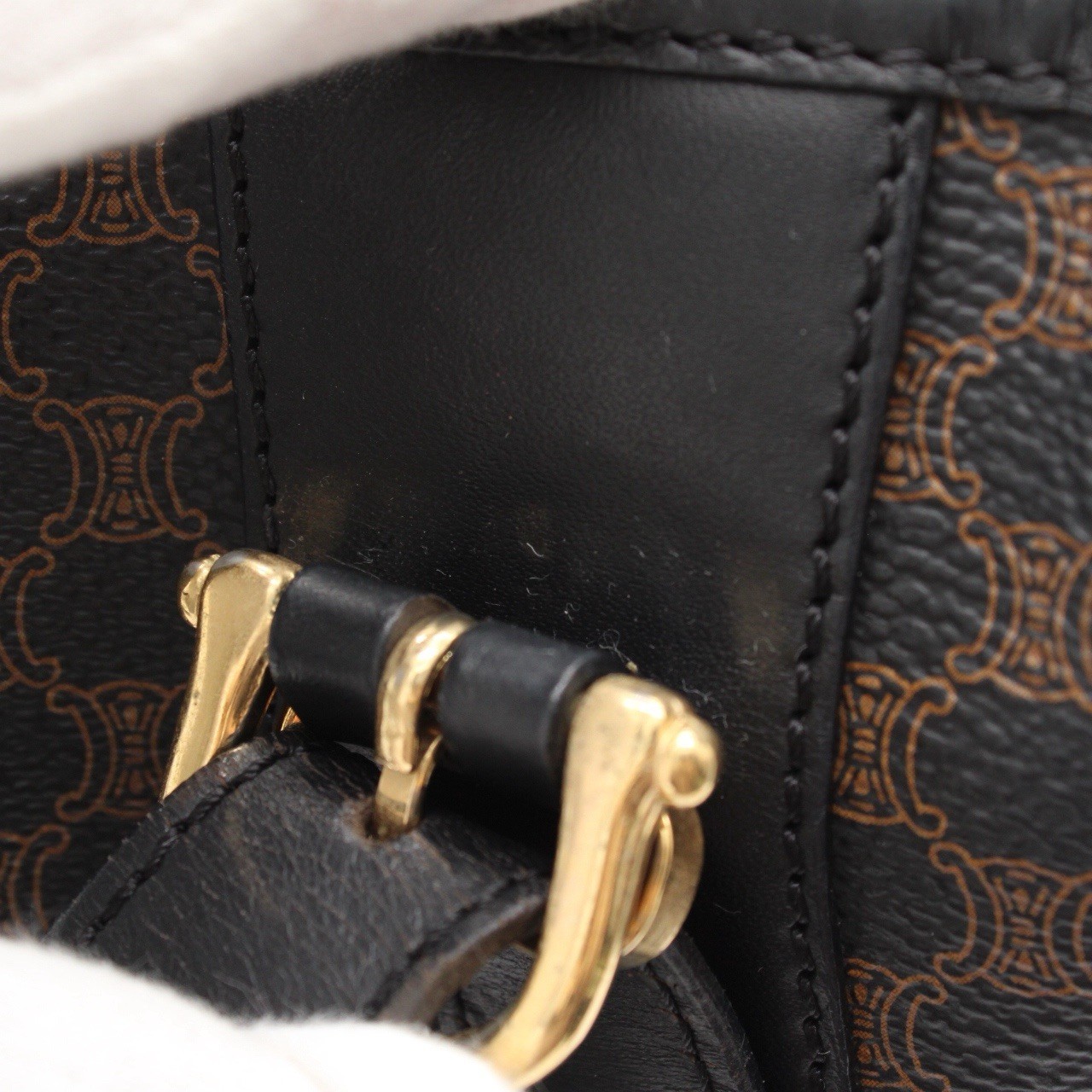 CELINE Macadam MC98 Black PVC Leather Tote Bag Handbag Gold Hardware Vintage