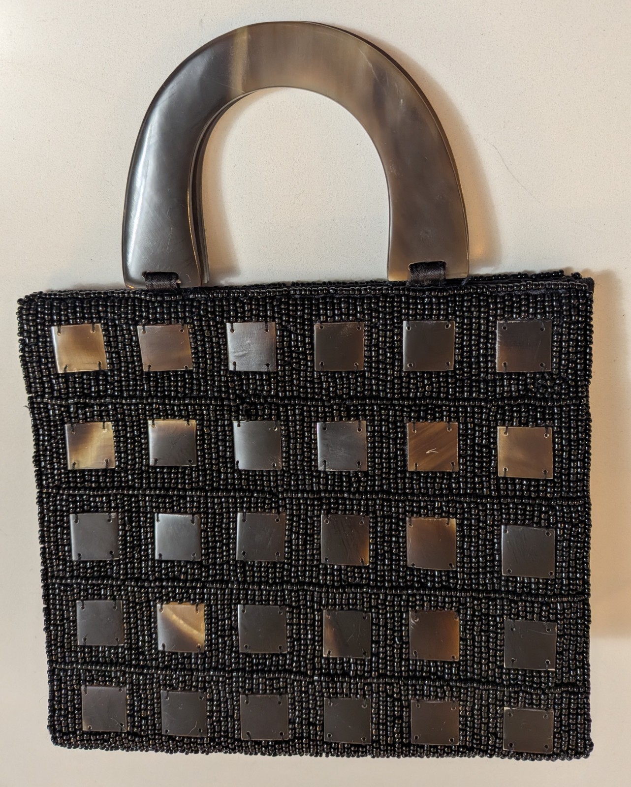 Vintage Vietnamese Horn Tortoiseshell & Beaded Handbag Purse With Top Handles