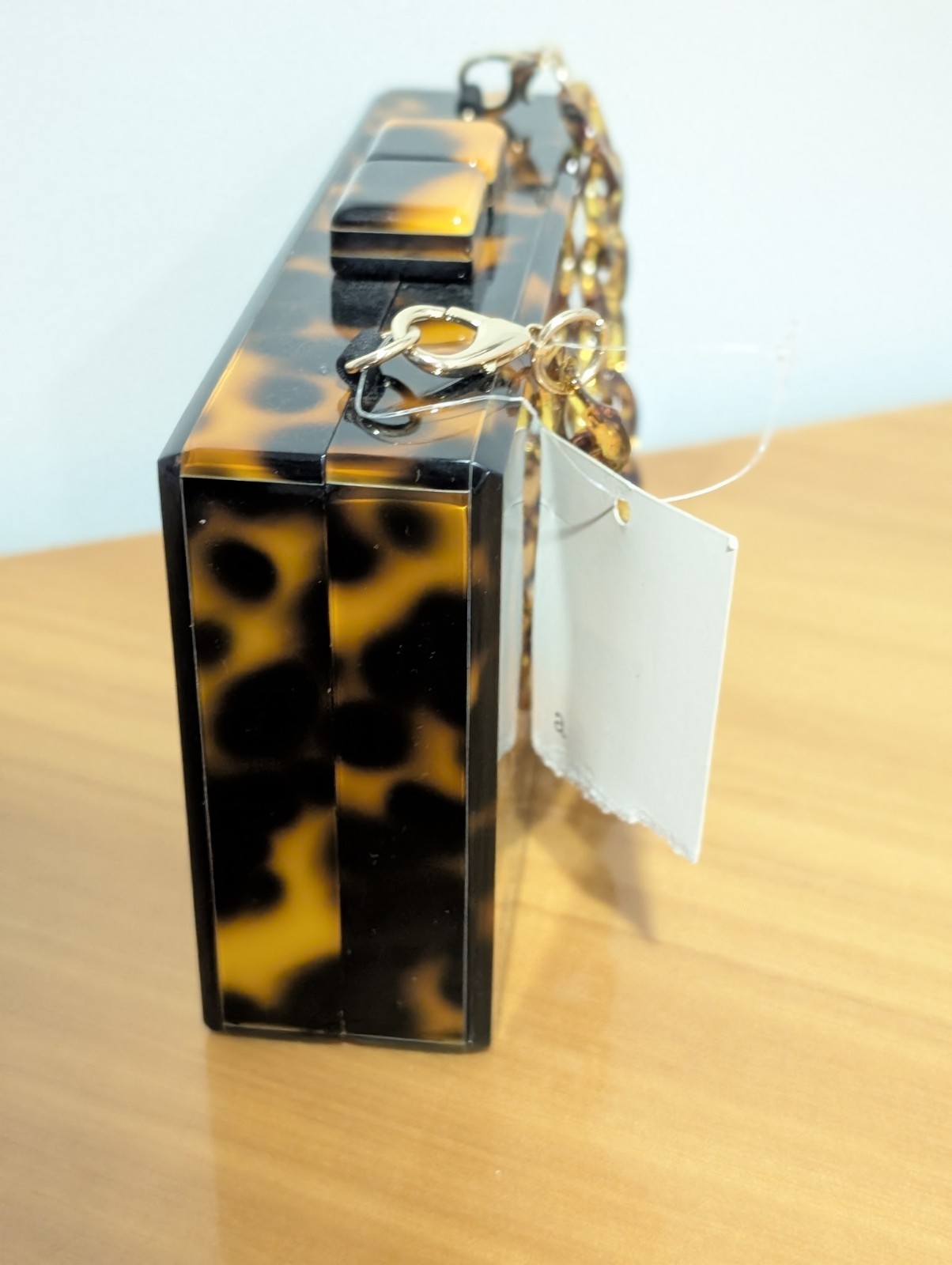 A New Day Acrylic Faux Tortoise Shell Clutch Purse Handbag Chain Handle 7″