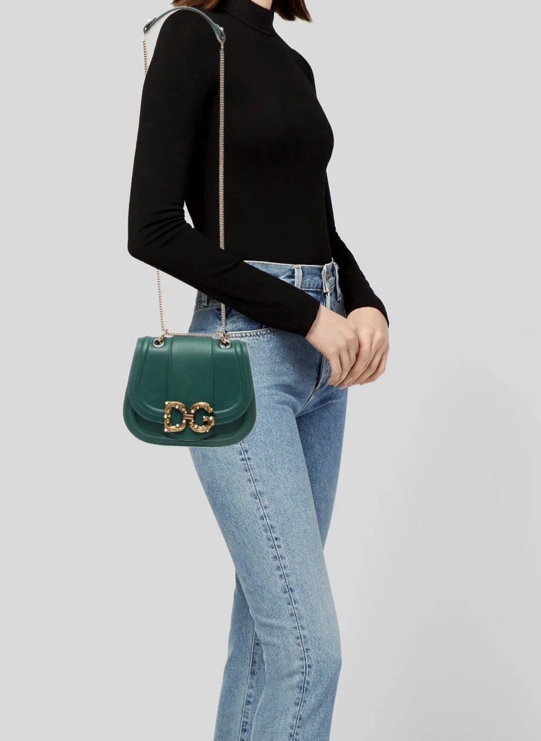 Dolce & Gabbana DG Amore Leather Handbag/Crossbag Green Gold Hardware