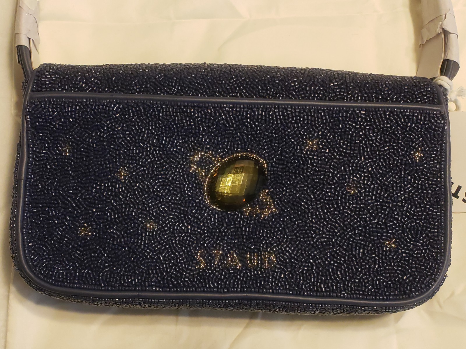 NEW! Staud Tommy Glass Bead Celestial Shoulder Bag In Navy Celestial NWT! Pouch!