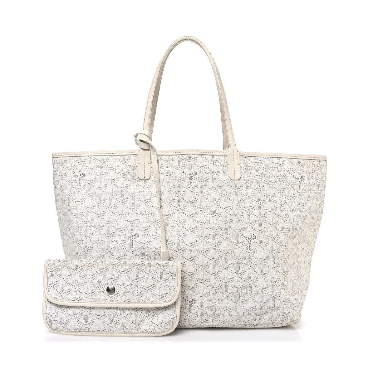 Goyard White/Gray Goyardine Tote Bag with Pouch Double Handles Silver HW