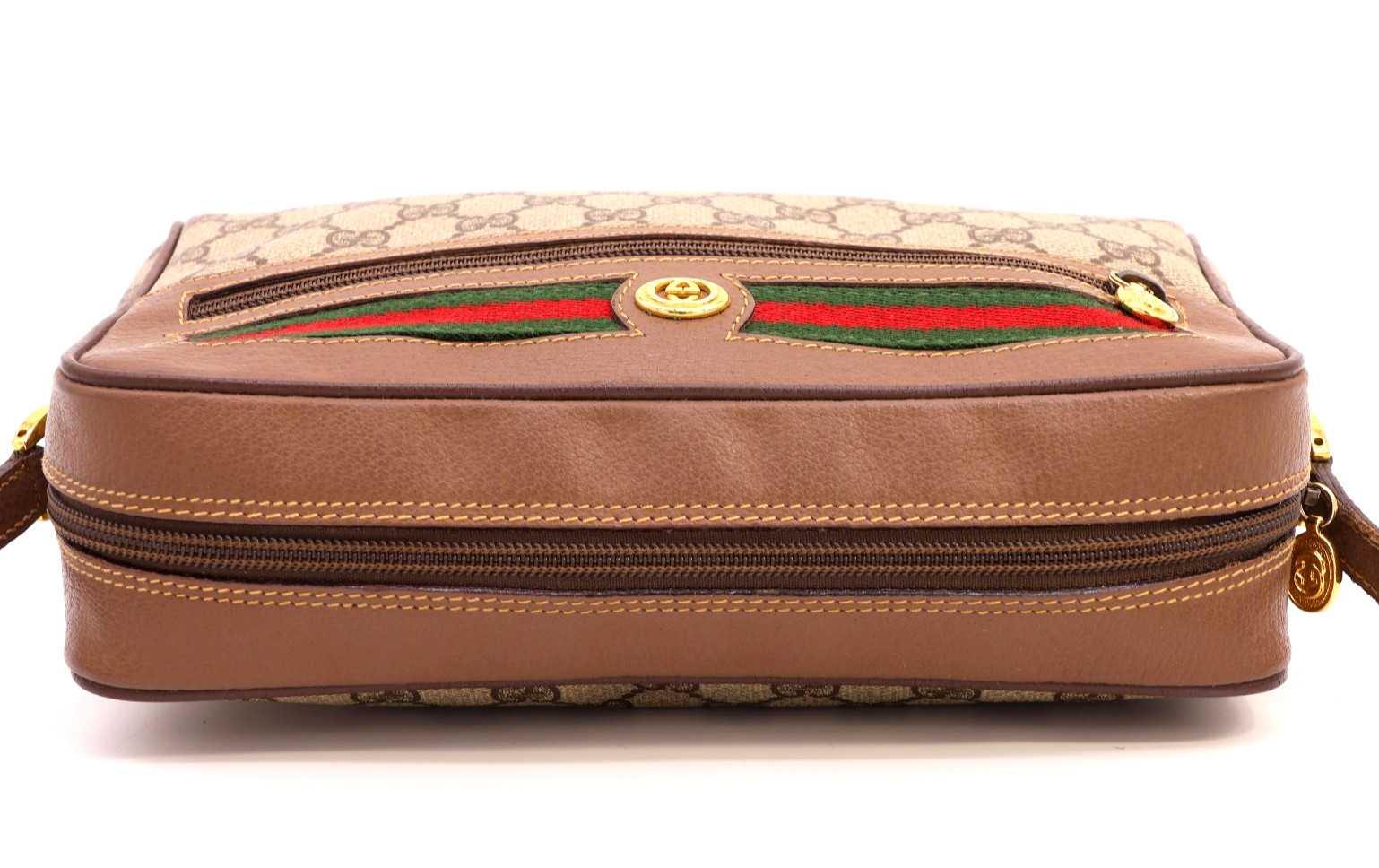 GUCCI VINTAGE Ophidia Shoulder Bag Sherry Line Brown Classic Large Authentic