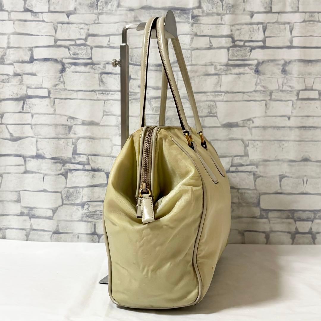 Authentic PRADA Handbag Tessuto Nylon Leather Light Beige 21cm x 28cm x 10cm