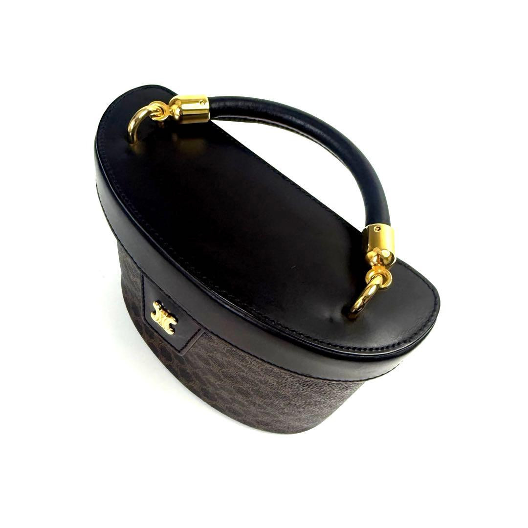 CELINE Macadam Triomphe Vanity Bag Black Brown PVC Leather Handbag MC96
