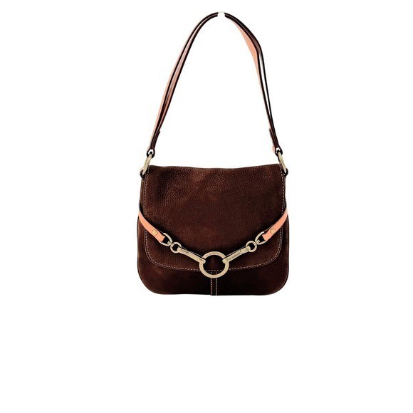 Coach Hamptons 9387 Ring Clip Flap Shoulder Bag Vintage Brown Nubuck Suede Boho
