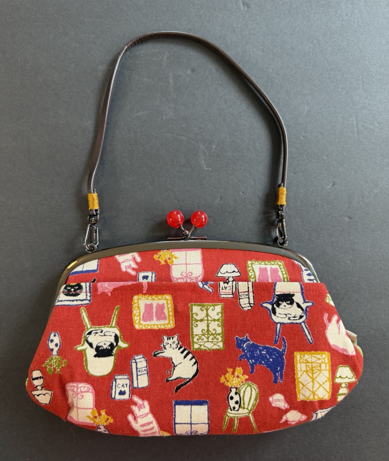 Gamaguchi Kiss Lock Bag Double Frame Cat Novelty Print Convertible Crossbody 9.5