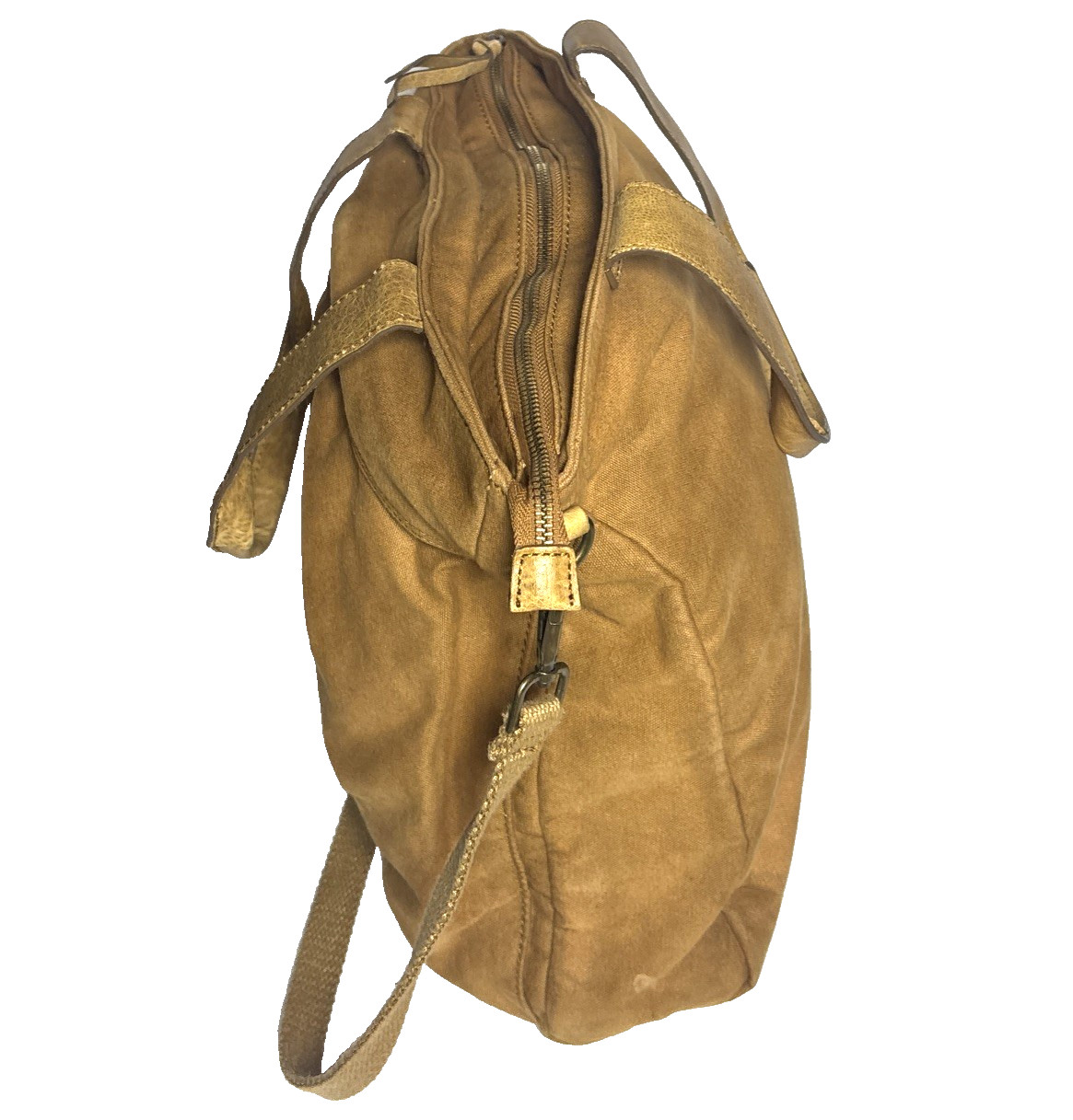 Free People We The Free Brown Tote Laptop Bag Womens Zip Top Canvas Leather