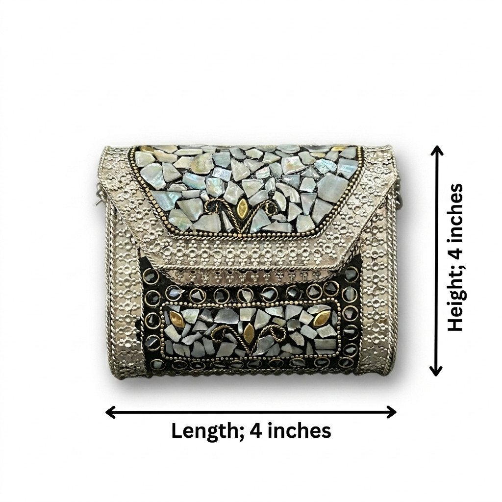 Mini Metal Mosaic Clutch Purse Handmade Shell Inlay Evening Bag Wedding Favors