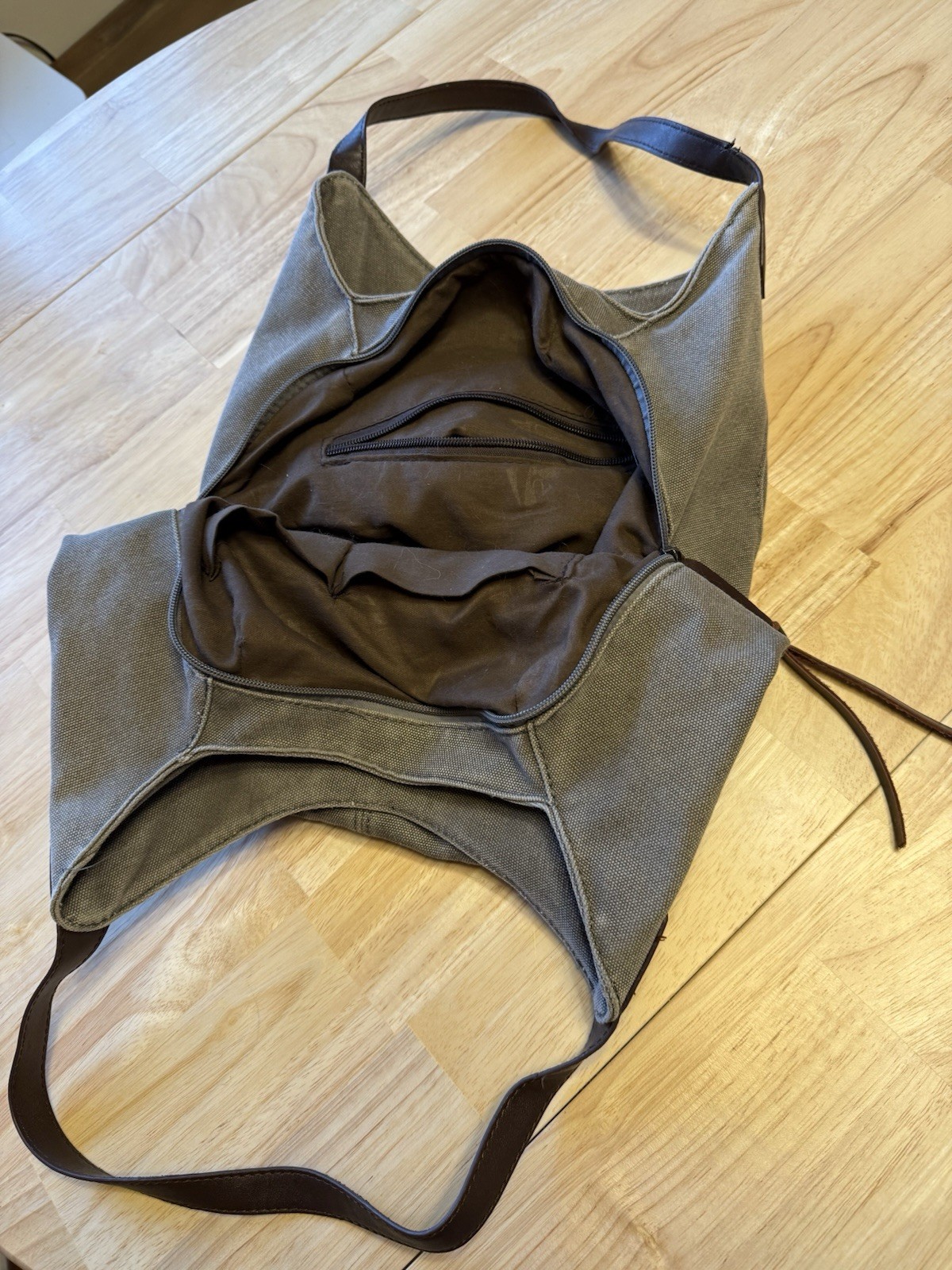 Canvas Bag, Two Side Snap Pockets Top Zipper