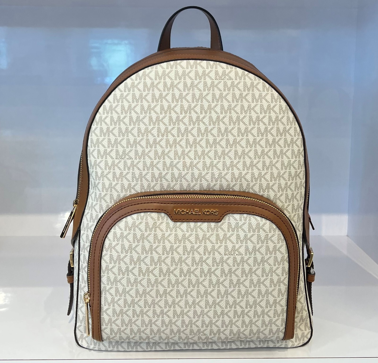 MICHAEL KORS JAYCEE LARGE ZIP POCKET LEATHER BACKPACK MK VANILLA