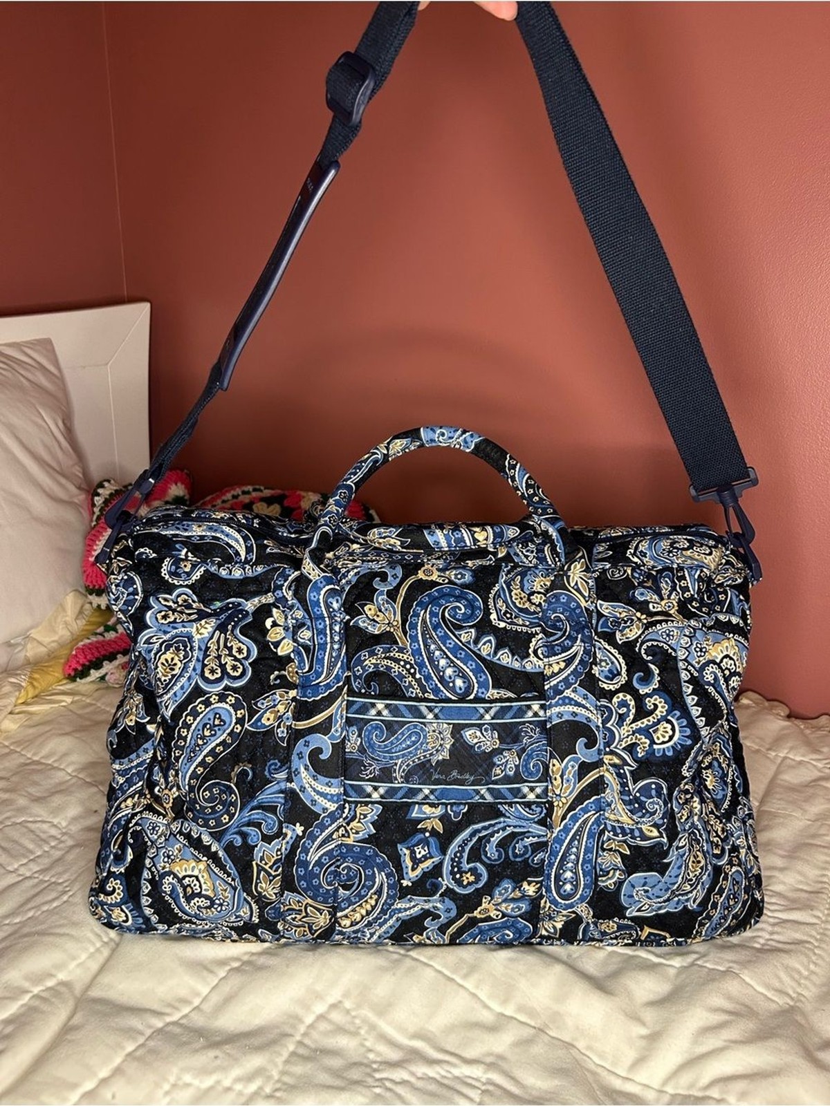 Vera Bradley Quilted Paisley Windsor Navy Travel Duffle –