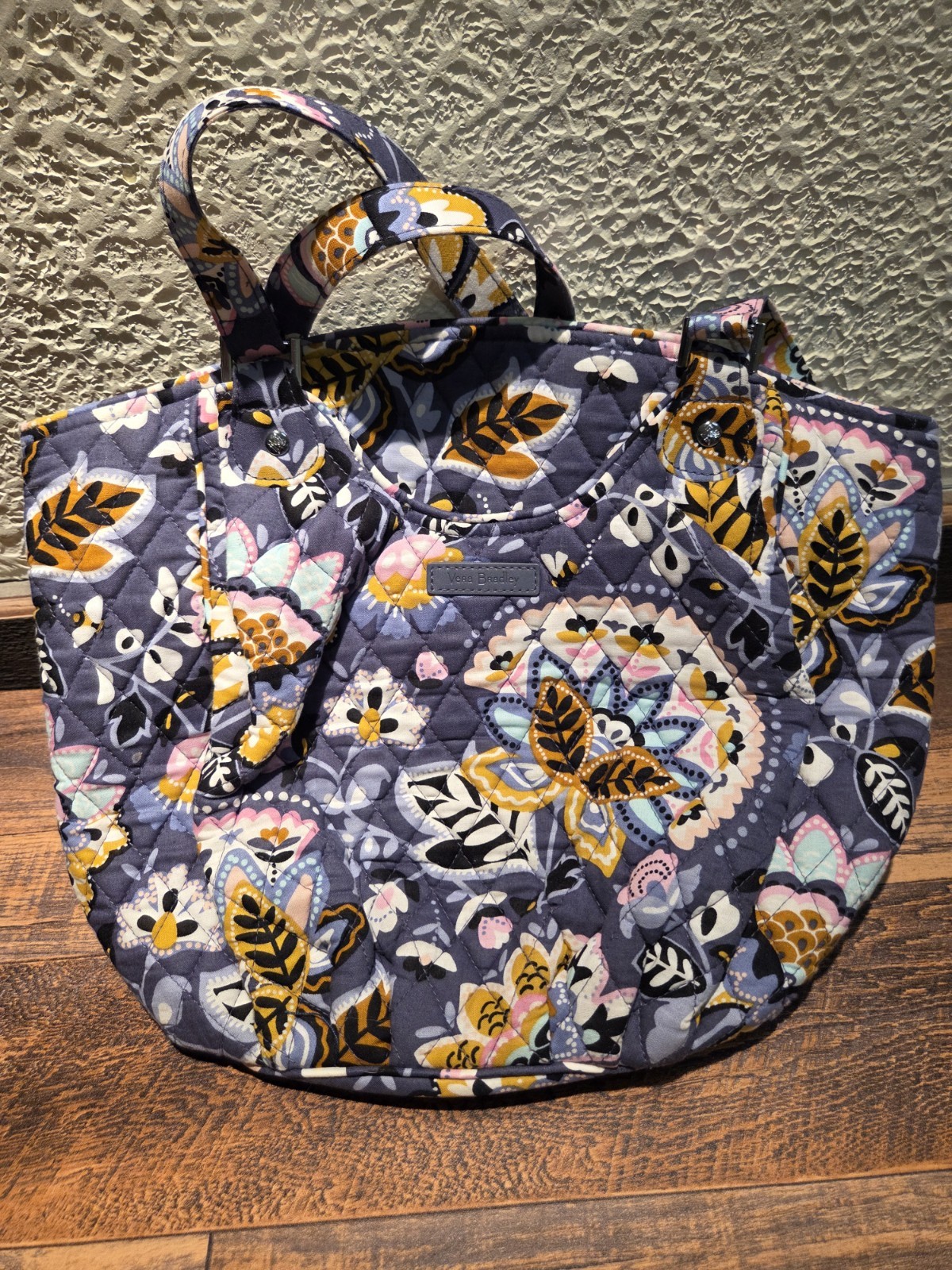 Vera Bradley Glenna Tote Bag Floral Quilted Shoulder Handbag Gray Pink Yellow