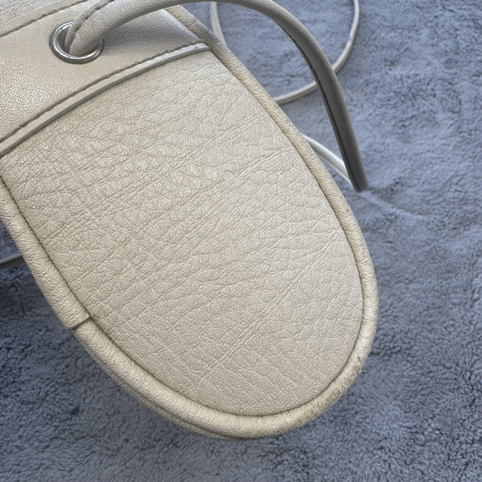 Esprit Crossbody Bag Womens Small Beige Faux Leather Zip Silver Stitching