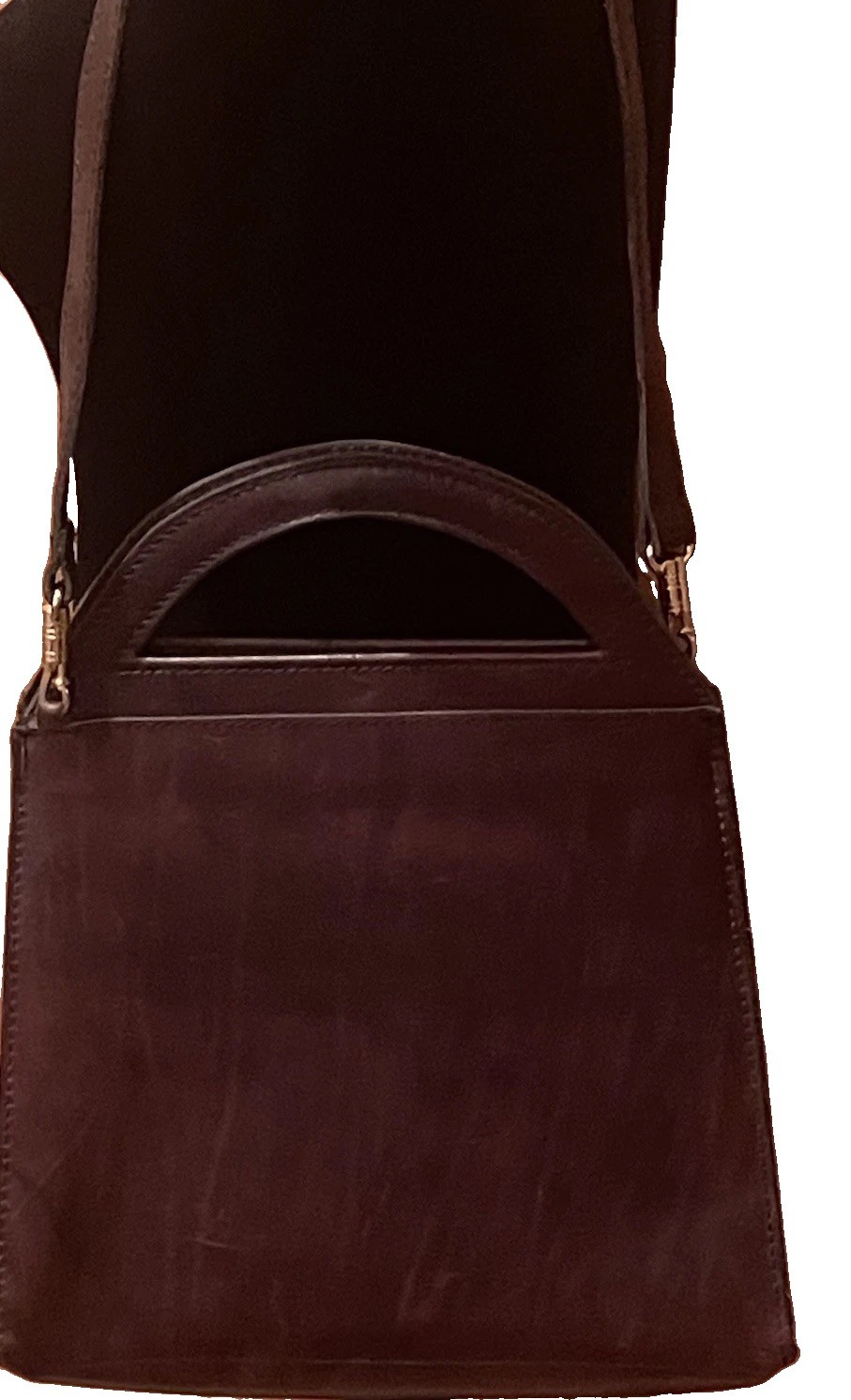 Vintage Ruth Saltz Brown Leather Convertible Shoulder Bag Double Handle Purse