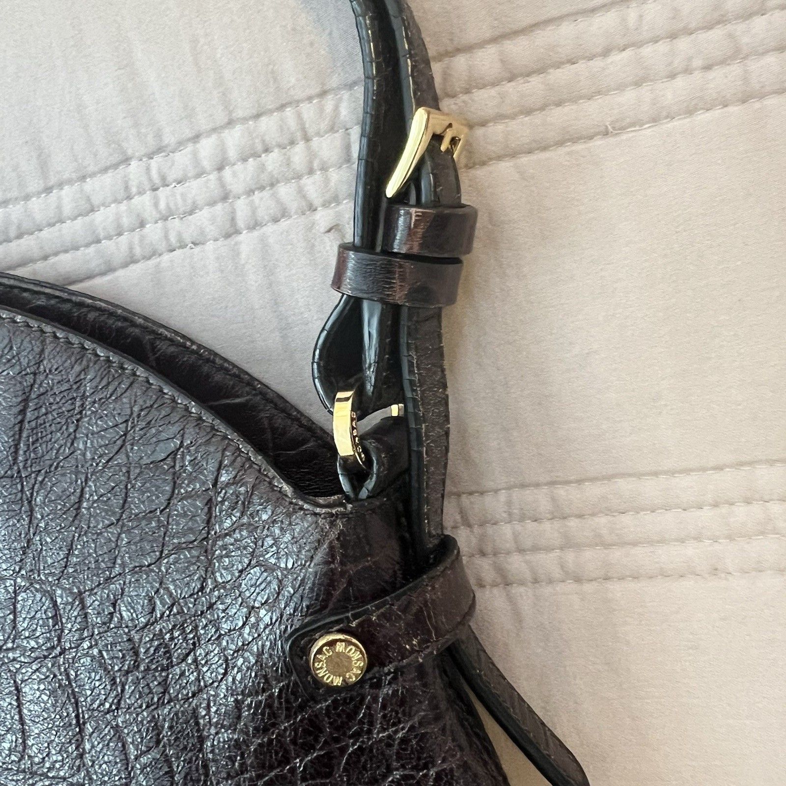 Monsac Original Dark Brown Leather Bag Slouch Y2K Maximalism Contemporary Hobo