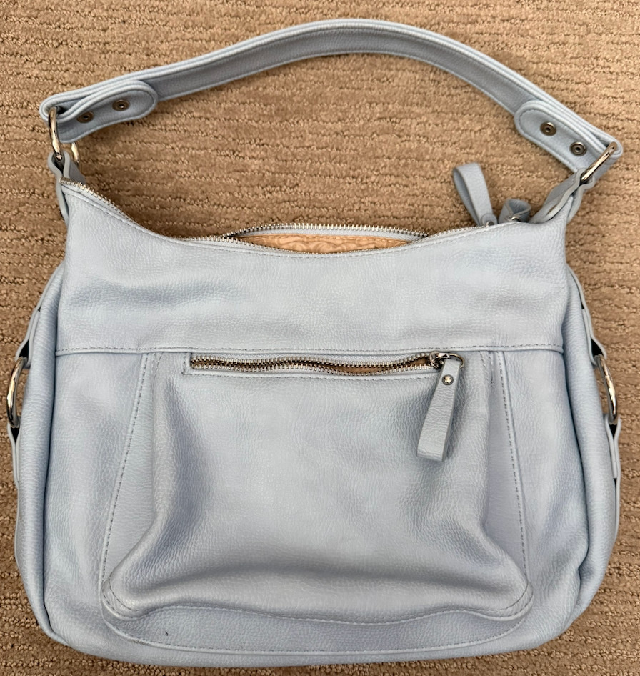 CHARMING CHARLIE LIGHT BLUE HOBO MULTIPLE POCKETS VINTAGE