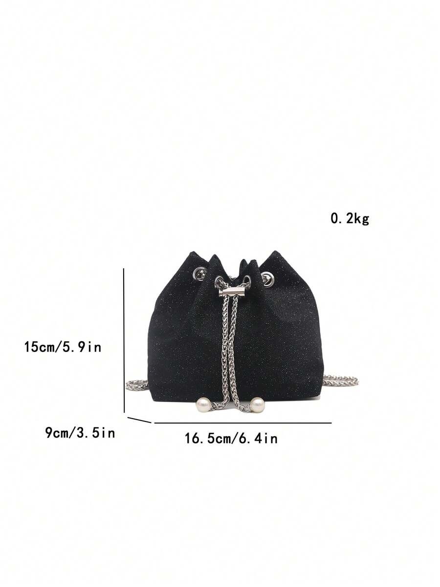 Mini Drawstring Bucket Bag Women Chain Strap Crossbody Shoulder Handbag